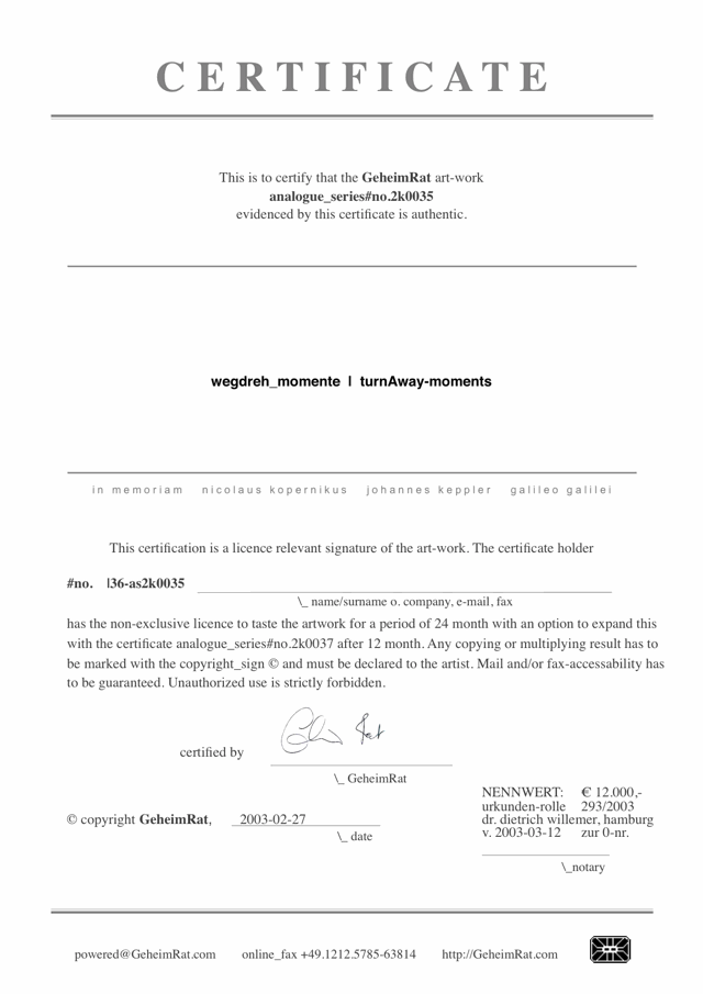 certificate 2k0035