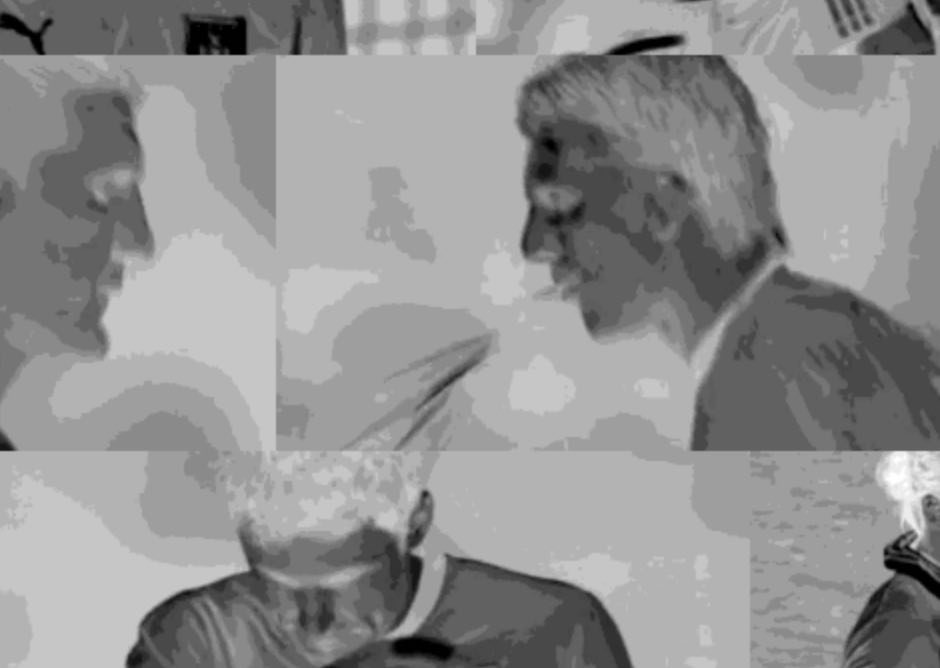 Black and white image of 6 individual football player scenes, with one player excreting something