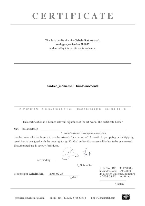 Certificate of 2k0037 Certificate of 2k0037